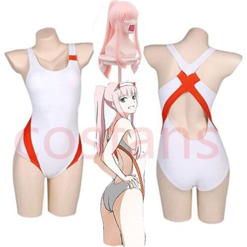 Anime DARLING in the FRANXX CODE:002 Zero Two Cosplay Costume Sexy Bodysuit For Women Jumpsuit Swimsuit and Wigs for Halloween