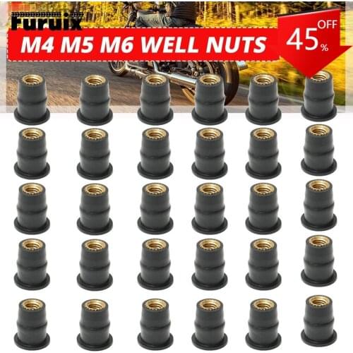 30PCS 50PCS Motorcycle M4 M5 M6 Metric Rubber Fine Nut Windshield General Fairing Fastener