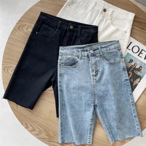 Summer High Waist Slim Denim Shorts Bermuda Woman New Fashion Tassel Sexy Tight Washed Jeans Shorts Female