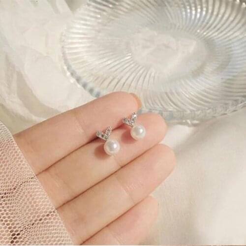 925 Sterling Silver Earrings For Women Student Micro Zircon Love Heart Pearl Party Jewelry eh1223