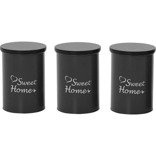 Nilşah 3'lü Vacuum With Wooden Lid Tea Coffee Sugar Set Black