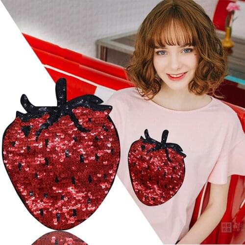 Strawberry Sequined Patch T Shirt Press Sticker Sew On Transfers Patches for Girls Dress Hoodie Coat Pants Shoes