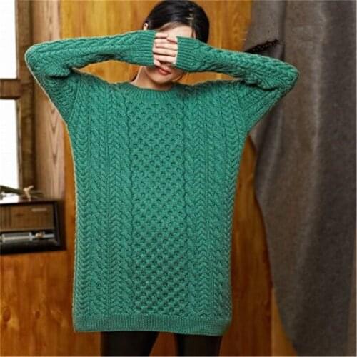 New arrival 100% hand made pure wool Oneck knit women fashion loose solid H-straight pullover sweater one&over size