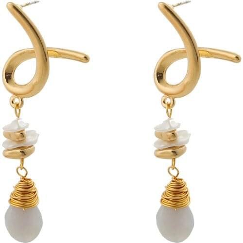 New Korean Natural Stone Statement Drop Dangle Earrings For Women Party Jewelry Romantic Style Earring