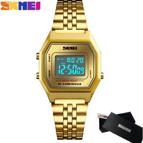 New Luxury Gold Watch Women SKMEI Brand Multifunction Waterproof Digital Wristwatches Fashion Casual Womens Watches 9 COLORS