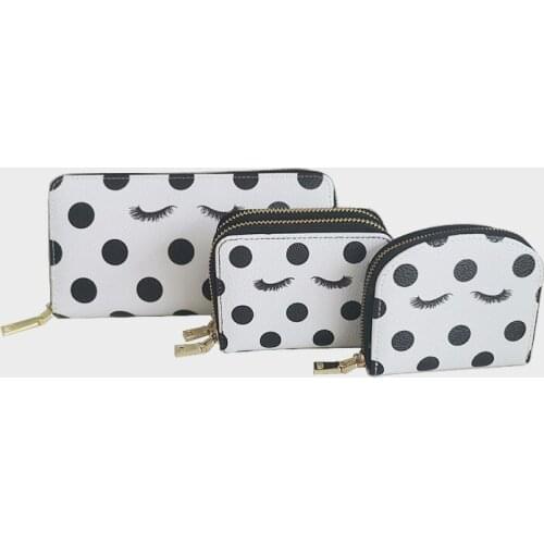 New leather womens long zipper Coin Purse small dot design small fresh wallet womens credit card storage bag