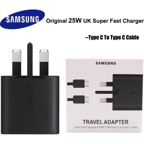 Original Samsung 25W Fast Charging Adapter UK Plug Charger Quick Type C Cable For Samsung Note 10 20 S20 + Ultra S10 A50 A90 5G