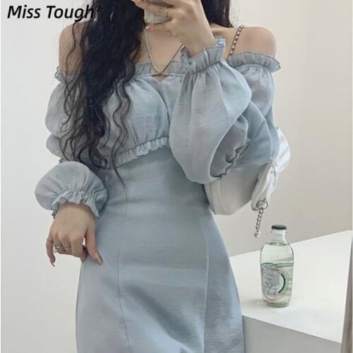 Autumn Solid Elegant Dress Women Korean Princess High Waist Casual Sweet Dress Female Party Long Sleeve Mini Fairy Dress 2021
