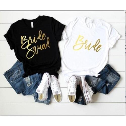 Bride Squad Bachelorette Shirts Funny Letter Women Shirt O Neck Cotton Tshirt Short Sleeve Plus Size Tops Tee Drop Ship