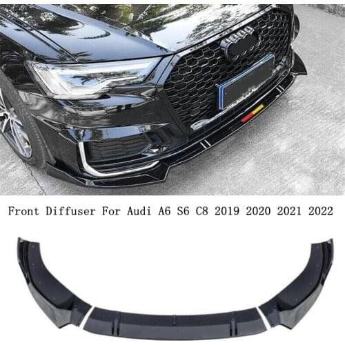 For Audi A6 S6 C8 2019 2020 2021 Front Bumper Diffuser Lip Spoiler High Quality ABS Bright Black Auto Accessories