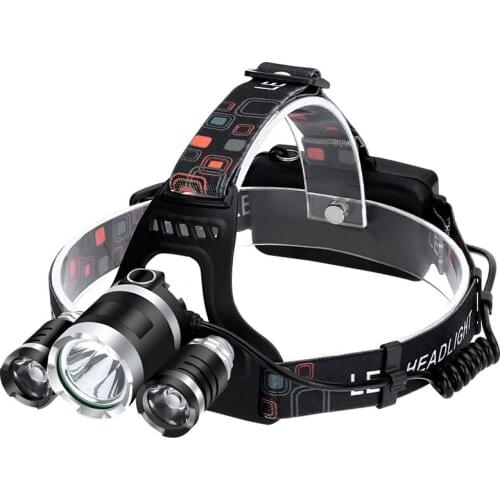 Rechargeable Headlamp Bright Waterproof LED Headlight Flashlight Torch with 3×T6 Lampwick