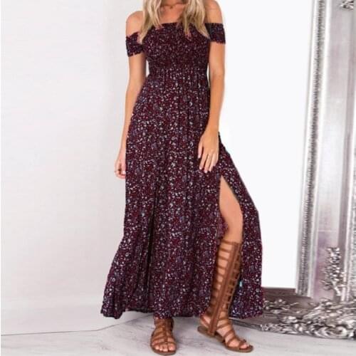2021New Sexy Strapless Beach Summer Dress Sundresses Vintage Maxi Dress Robe Femme Boho Floral Women Split Long Dresses Vestido
