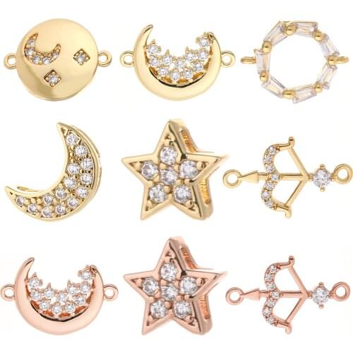Moon Star Charms Connectors for Jewelry Making Angel Eros Arrow Jewelry Charms for Diy Bracelet Necklace Charm Copper Mosaic CZ