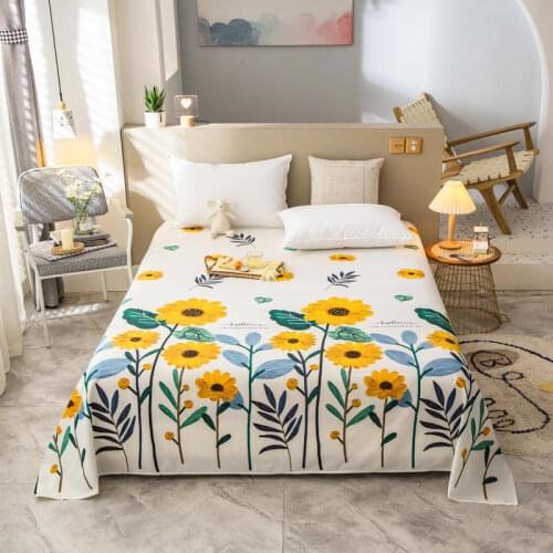Bonenjoy Pure Cotton Top Sheet Queen King Size Flower Pattern Bed Cover For Double Bed Plain Dyed Flat Sheets(No Pillowcase