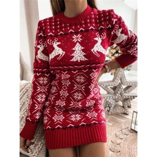 2021 women fashion clothing new Christmas sweater tight sexy Christmas theme jacquard long sleeve knit dress