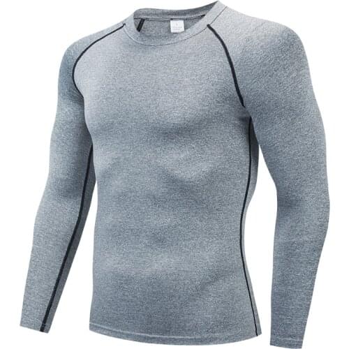 Gray Running t shirt Mens Rashgard Long Sleeve Gym Shirt Sportswear Compression Dry Fit shirts Men Fitness Sport T-Shirts