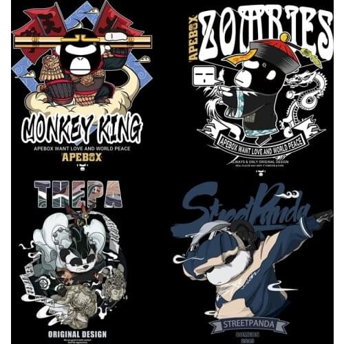 Wild Animal Patches For Clothes Men Boys Iron On Thermal Stickers Panda Money King Heat Transfer Washable Thermo Patch