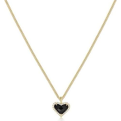 Retro Sweet Retro Love Pendant Black Zircon Glass S925 Silver Double Version Necklace for Women