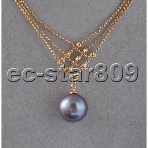 Z11136 AAA+ 3Row 13mm Lavender Round Edison Keshi Pendant Chain
