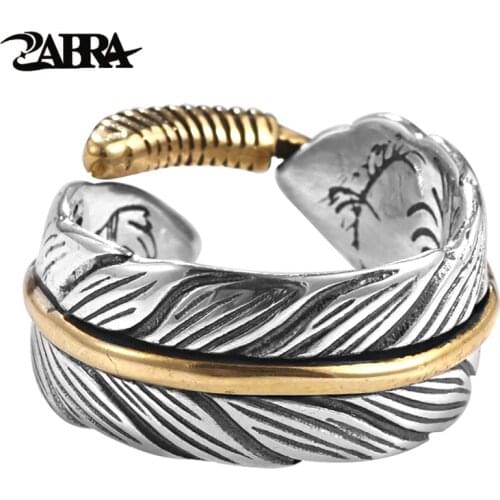 ZABRA Cool Feather Ring Opening Size 8 to 11 Tail Jewelry Gift For Women Men Vintage Real 925 Sterling Silver Golden Design