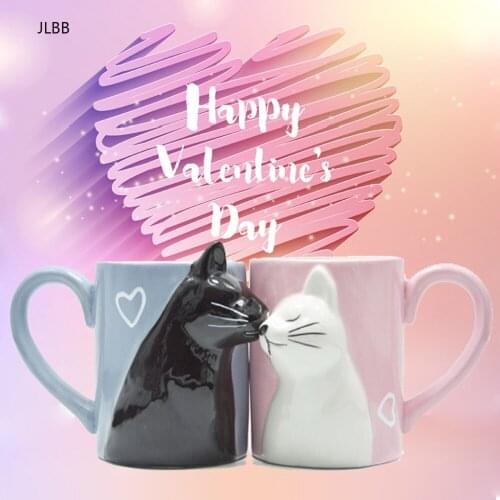 2pcs Ceramics Kiss Cat Cup Couple Mugs Lover Gift Morning Milk Coffee Tea Breakfast Porcelain Cup Valentines Day for girl wife
