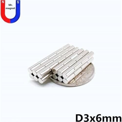 2000pcs 3x6 NdFeB Magnet Rod Diameter 3x6 mm Precision DIY Experiment Center-less Grinding 3500GS Surface Field