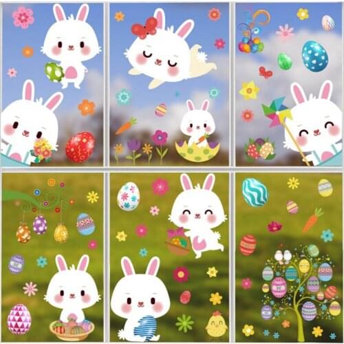 2021 Easter Window Stickers Bunny Egg Carrot Stickers Decal Happy Easter Party Wall Decoration Home Decor Self Adhesive Tattoo