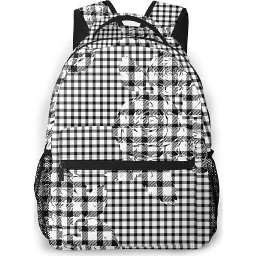 2021 Backpack Women Shoulder Bag Black Plaid With Flowers Fashion School Bag For Teenage Girl Backpacks Travel Bag