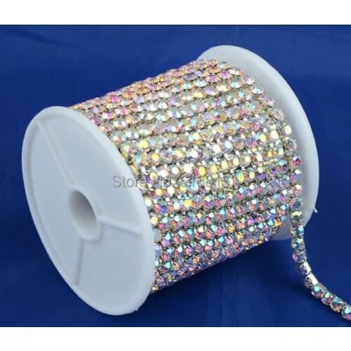 4mm cup chain rhinestones silver base ab crystal 10 yards per roll ;fashion women handbag chain stone roll of wholesale price
