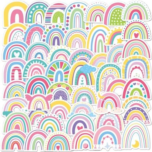 50PCS Rainbow Stickers Pack Waterproof Cartoon Graffiti Stickers For Laptop Water Bottle Phone Skateboard Kids Vinyl Stickers