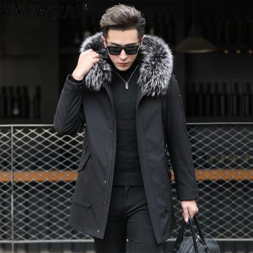 AYUNSUE 2020 Mens Clothing Winter Men Jacket Real Rex Rabbit Fur Coat Male 100% Fox Fur Collar Jackets Thick Parkas Ropa LXR587