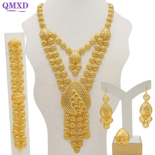 African Style Big Jewelry Long Tassel Necklace Bracelet Wedding Bridal Earrings Ring Fashion Jewelry Sets Gift for Women