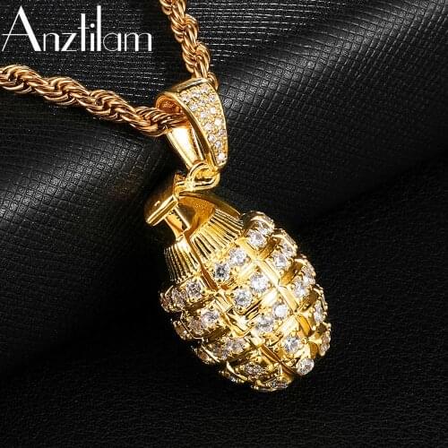 HIP Hop Bling Cubic AAA Zircon Grenades Iced Out Necklace & Pendant for Women Men Jewelry Gifts Free Shipping