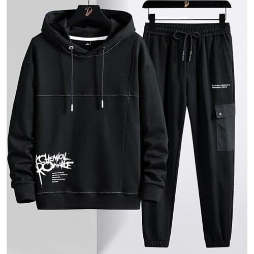 Plus Size Black Hoodie Tracksuit 2021 Brand New Streetwear Printed Hip Hop Sweat Suits Male Loose Casual 2 Piece Set 8XL