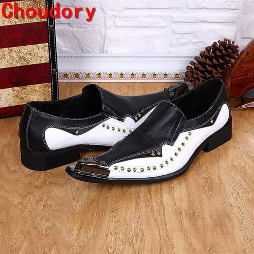 Choudory Italian luxury brand leather fashion men shoes handmade spikes stud white wedding mens formal shoes