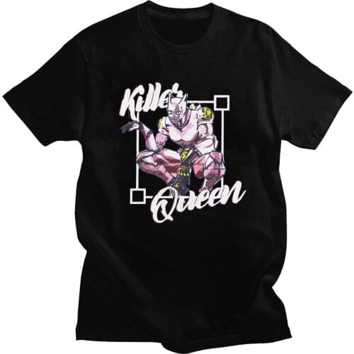 Jojos Bizarre Adventure T Shirt for Men 100% Cotton Graphic T-shirt Round Neck Short Sleeves killer queen Tee Slim Fit Clothing