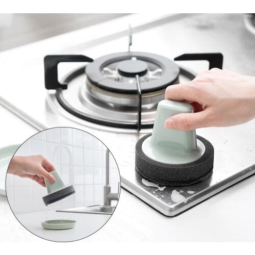Sponge Cleaning Brush Scrubber Washing Dish Bowl With Hand Protector And Tray Sink Sponge Kitchen Pot Cleaner Washing Tool