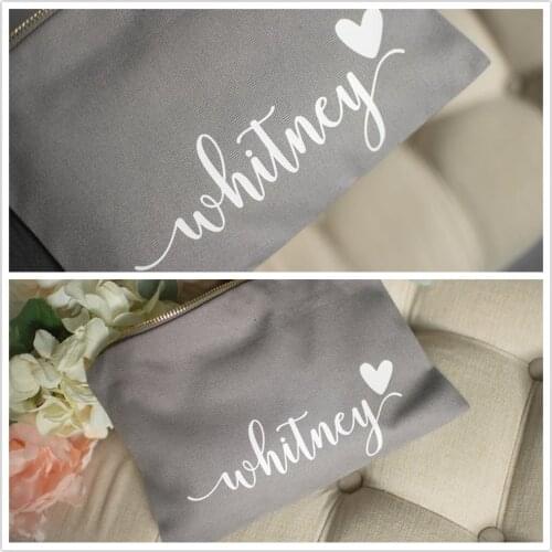 Makeup Bag Custom Name Canvas Small Makeup Bag Personalized Cosmetic Bag Bridal Shower Bachelorette Hen Party Bridesmaid Gifts