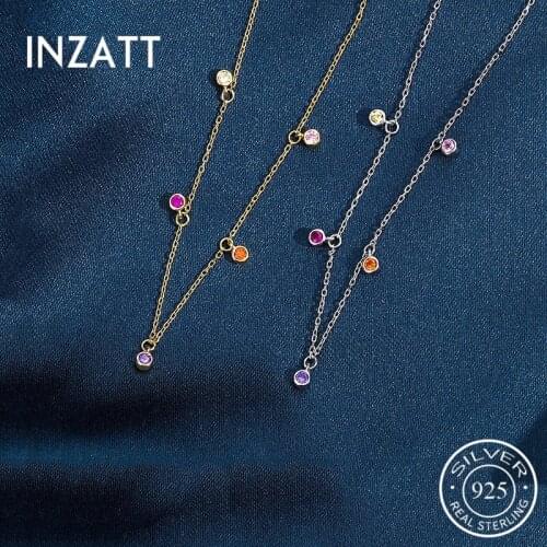 INZATT Real 925 Sterling Silver Zircon Round Choker Necklace For Fashion Women Party Hiphop Fine Jewelry Geometric Accessories