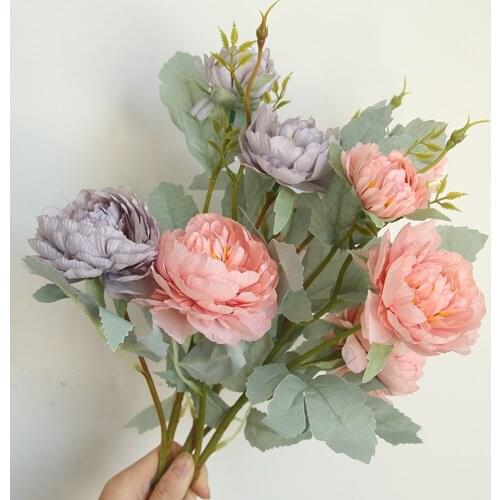 Artificial Simulation Peony Flowers 3 Heads A Bunch Plants Wedding Decoration House Decor Photography Party Office Ornamental