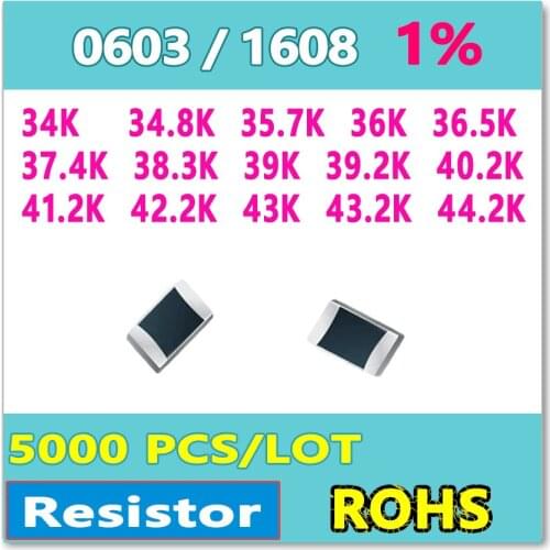 JASNPROSMA OHM 0603 F 1% 5000pcs 34K 34.8K 35.7K 36K 36.5K 37.4K 38.3K 39K 39.2K 40.2K 41.2K 42.2K 43K 43.2K 44.2K smd 1608