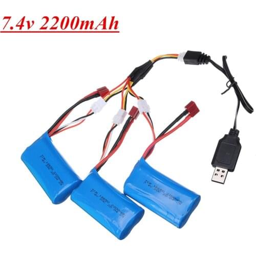 7.4V 2200mah 20C lipo Battery for Q46 Wltoys 10428 12428 12423 RC Car Spare Parts 7.4 V 18650 2S Battery T Plug and Charger Set