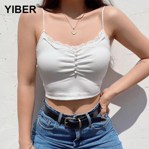 Sexy Camisole Tank Top Lace Cotton Summer White Womens Tank Top Camis Patchwork Crop Tops Women 2021 Summer Clothes
