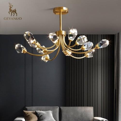 All copper postmodern living room simple light luxury crystal lamp dining room bedroom atmospheric molecular lamp