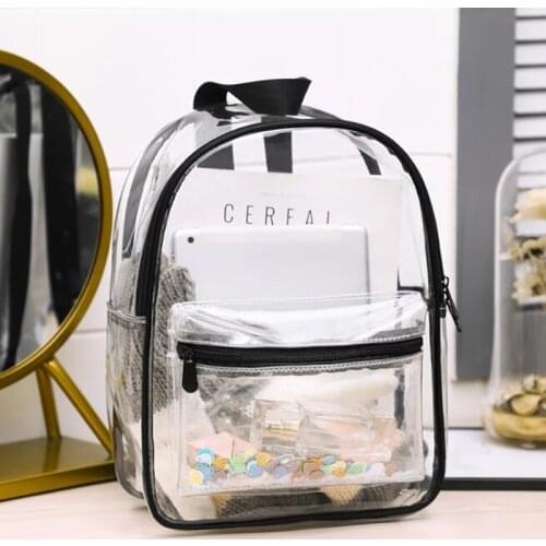 Fashion Waterproof PVC Bag Light green transparent Sequin Bag Backpacks Women School Bags for Adults and Students