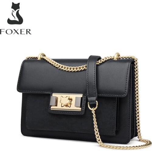 FOXER Fashion Lady Split Leather Messenger Bag Korean Style Classic Women Shoulder Crossbody Bag Simple Small Female Handbag