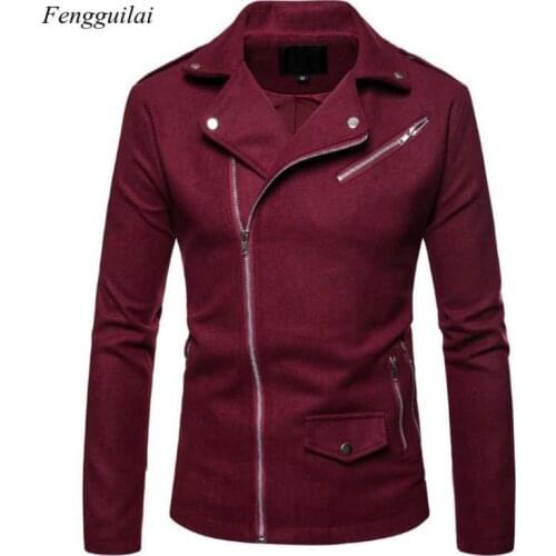 Newest Design Motorcycle Men Casual Zippers Woolen Male Tops Outwear Fashion Biker Jacket