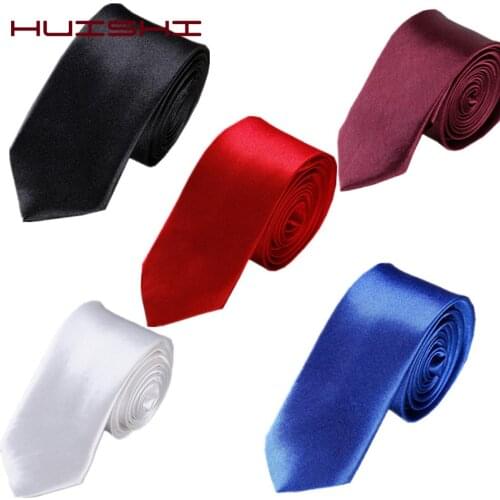 HUISHI Slim Party Necktie For Men Solid color Neckties Mens Narrow Cravat 5cm Width 38 Colors Royal Blue Yellow Gold For Party