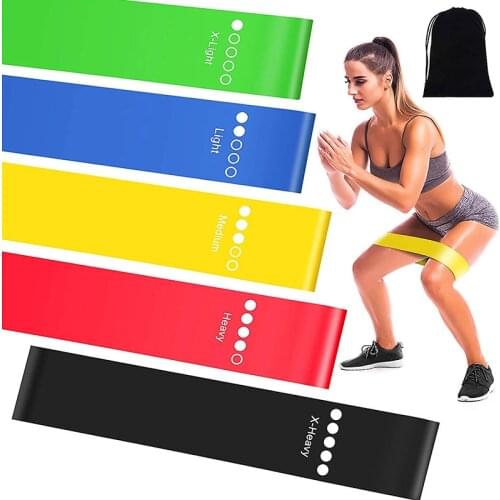 5 Pieces Pack Elastic Rubber Butt Hip Resistance Loop Band Set Gym Yoga Pilates Fitness Exercise Bands