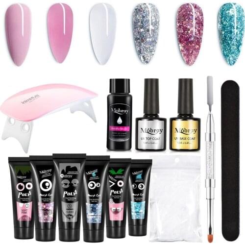 Glitter Poly Extention Gel Nail Set French Nail Art Clear Camouflage Color Tip Form Crystal UV Gel Soak Off Nail Gel Polish